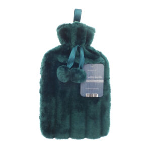 Green Hot Water Bottle with Luxury Faux Fur Cover