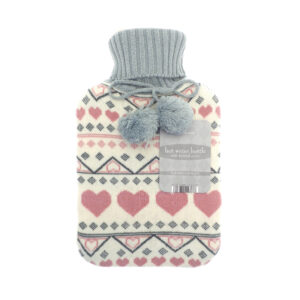 Knit Hearts Design Hot Water Bottle with Trendy Knitted Cover