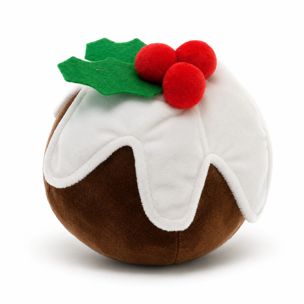 ChatGPT Image Jul 10 2026 08_41_24 AM - Butterflygifts Ltd Soft plush Christmas pudding with white icing and red holly berries, a cute holiday toy**