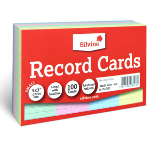 Silvine Record Cards Pack of 100 Ruled Assorted Colours - 5" X 3"
