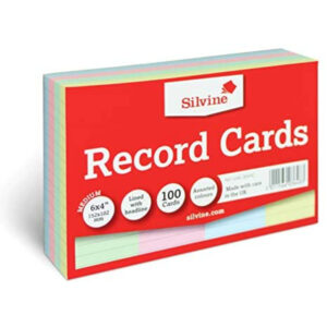 Silvine Record Cards Pack of 100 Ruled Assorted Colours - 6" X 4"