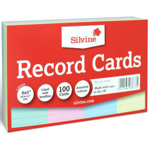 Silvine Record Cards Pack of 100 Ruled Assorted Colours - 8" X 5"