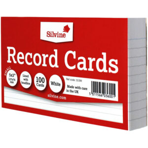 Silvine Record Cards Pack of 100 Ruled White - 5" X 3"
