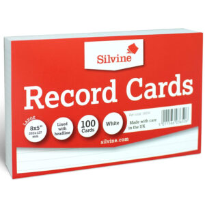 Silvine Record Cards Pack of 100 Ruled White - 8" X 5"