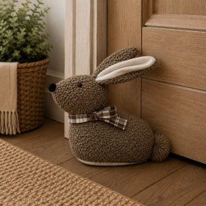 Country Bunny Scarf Design Novelty Doorstop Dark Brown