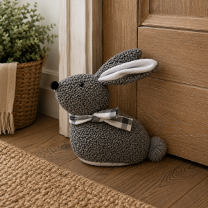 Country Bunny Scarf Design Novelty Doorstop Dark Grey
