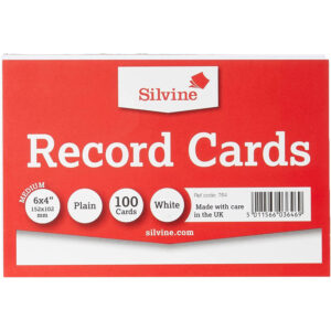 Silvine Record Cards Pack of 100 Plain White - 6" X 4"