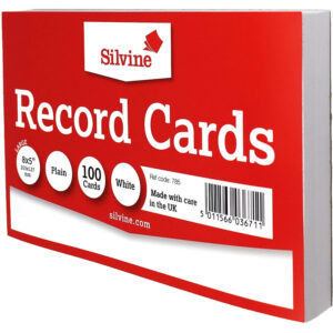 Silvine Record Cards Pack of 100 Plain White - 8" X 5"