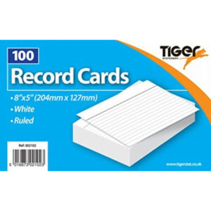 Tiger Record Cards Pack of 100 Ruled White - 8" X 5"
