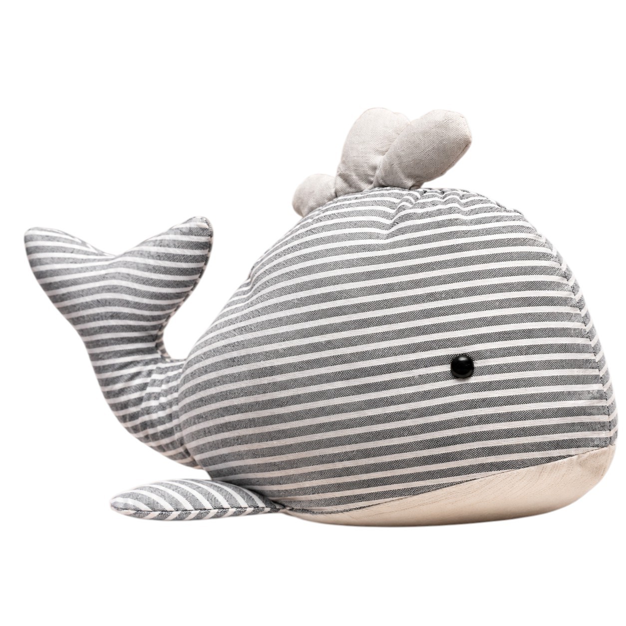 ChatGPT Image Jul 6 2026 12_02_01 PM - Butterflygifts Ltd Striped gray and white plush whale with a beige belly and a small black eye
