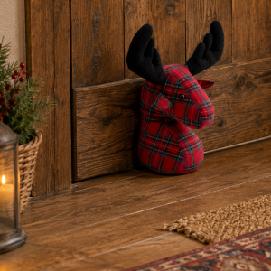 Christmas Red Tartan Stag Design Novelty Doorstop