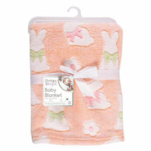 First Steps Peach Rabbits Soft Fleece Baby Blanket