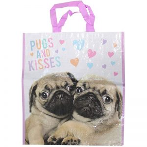 Pugs & Kisses Large Reusable Tote Shopping Bag