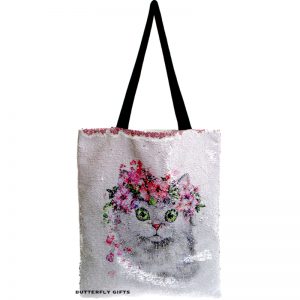 Sequin Kitten Shopper Bag