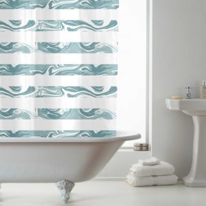 Marble Wave Design Shower Curtain with Rings