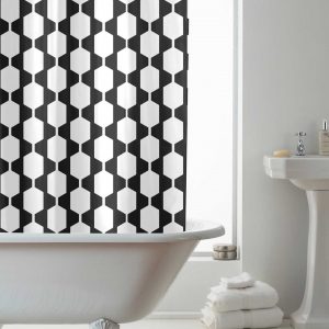 Retro Mono Design Shower Curtain with Rings