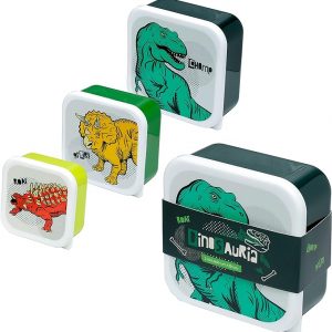 Dinosauria Set of 3 Lunch Box Snack Pots M/L/XL - Lunchbox with Multi Compartments - Small Food Containers - Lunchbox for Adults and Kids - Girls Boys Lunchbox - Snack Storage