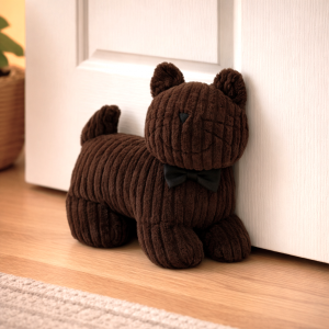 Plush Corduroy Ribbed Novelty Cat Doorstop-Brown