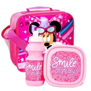 Disney Minnie Mouse Insulated 3 Piece Lunch Bag Set Girls Pink Smile Always