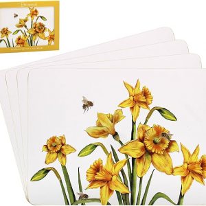 The Leonardo Collection Daffodil Botanical Table Place Mats Set of 4 | Non Slip Washable Table Mats For Dining | Designed By Macneil Studios | Set of 4 Printed Designer Placemats