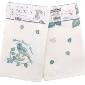 COUNTRY CLUB 100% Cotton Pack of 3 Flora Fauna Design Velour Kitchen Tea Towels