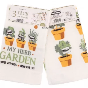 COUNTRY CLUB 100% Cotton Pack of 3 My Herb Garden Design Velour Kitchen Tea Towels