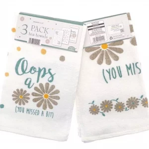 COUNTRY CLUB 100% Cotton Pack of 3 Oops A Daisy Design Velour Kitchen Tea Towels