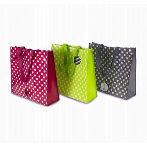 RED GREEN GREY Pack OF Three Polka Dot Shopping Bags