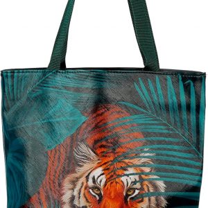 Spots and Stripes Water Repellent Lined Big Cat Zip Up Reusable Tote Shopping Bag