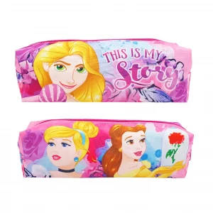 Disney Princess Rectangular Pencil Case Zipped Rapunzel Belle Cinderella Pink