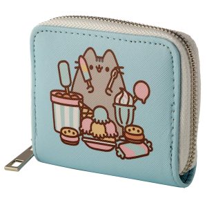 Pusheen Foodie Cat Zip-Around Wallet – Small Slim Purse for Women with Card Holder & Coin Pouch-Blue