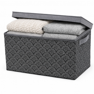 Boho Dark Storage Box with Lid – Collapsible Home Storage Chest