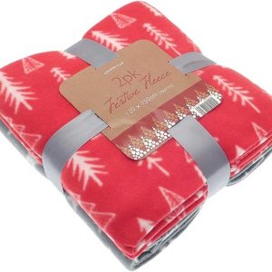 Christmas Tree 2 Pack Soft Festive Fleece Blanket Throws Red Grey, 120 x 150