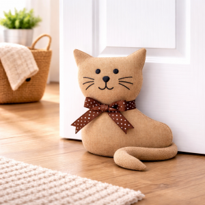 Cat Doorstop with Bow Tie - Brown – Decorative Weighted Door Stop