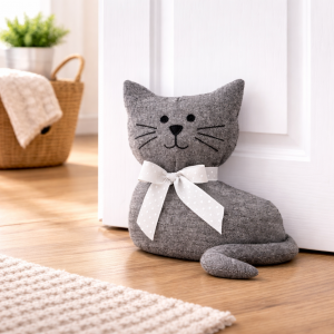 Cat Doorstop with Bow Tie - Grey – Decorative Weighted Door Stop