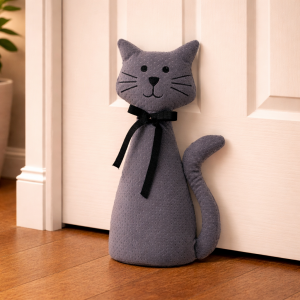 Dark Grey Cat Door Stop | Fabric Doorstop Cat | Decorative Weighted Door Stop 30cm