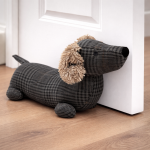 Dachshund Dog Design Novelty Doorstop - Grey Tweed