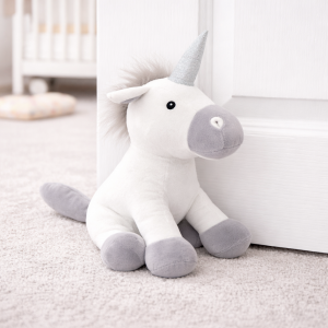 Plush Unicorn Door Stop – Soft Grey & White