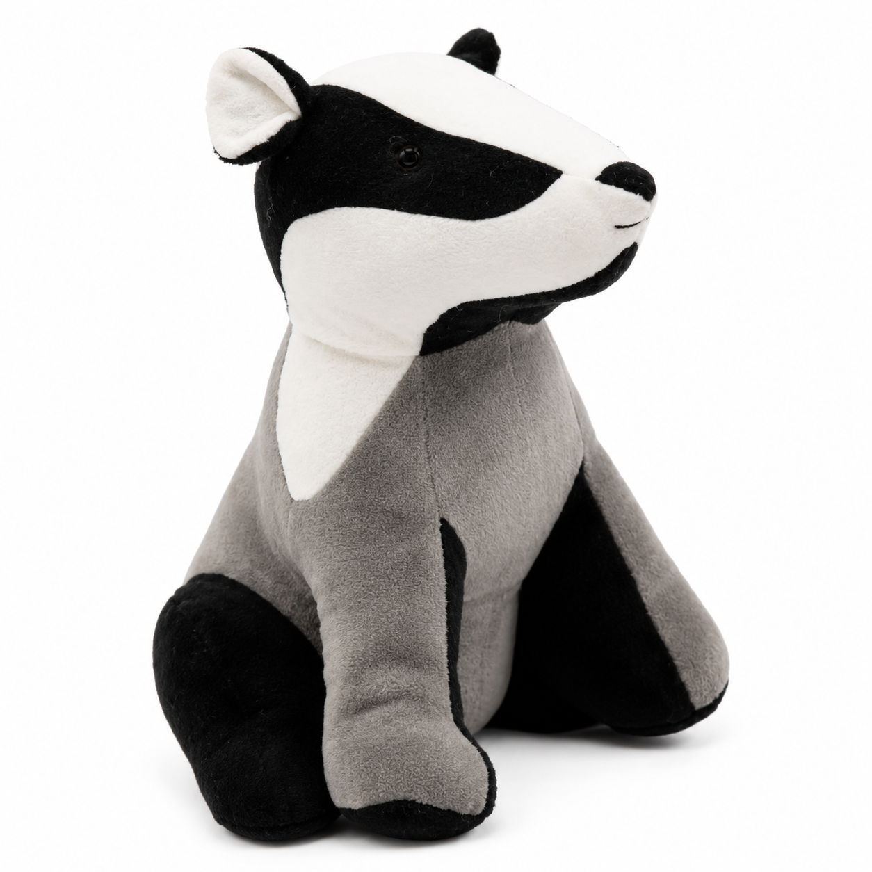 ChatGPT Image Jul 1 2026 01_18_17 PM - Butterflygifts Ltd Gray and black plush badger stuffed toy sitting upright on a white background