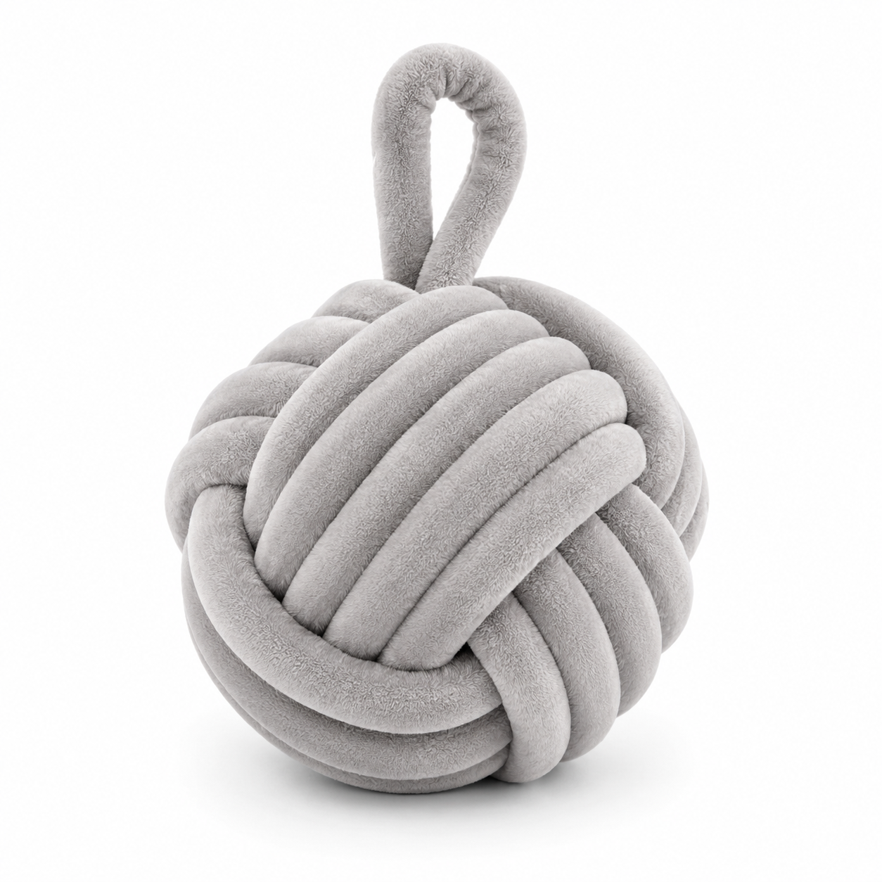 ChatGPT Image Jul 6 2026 01_22_10 PM - Butterflygifts Ltd Soft gray plush knot ball with a loop on top.
