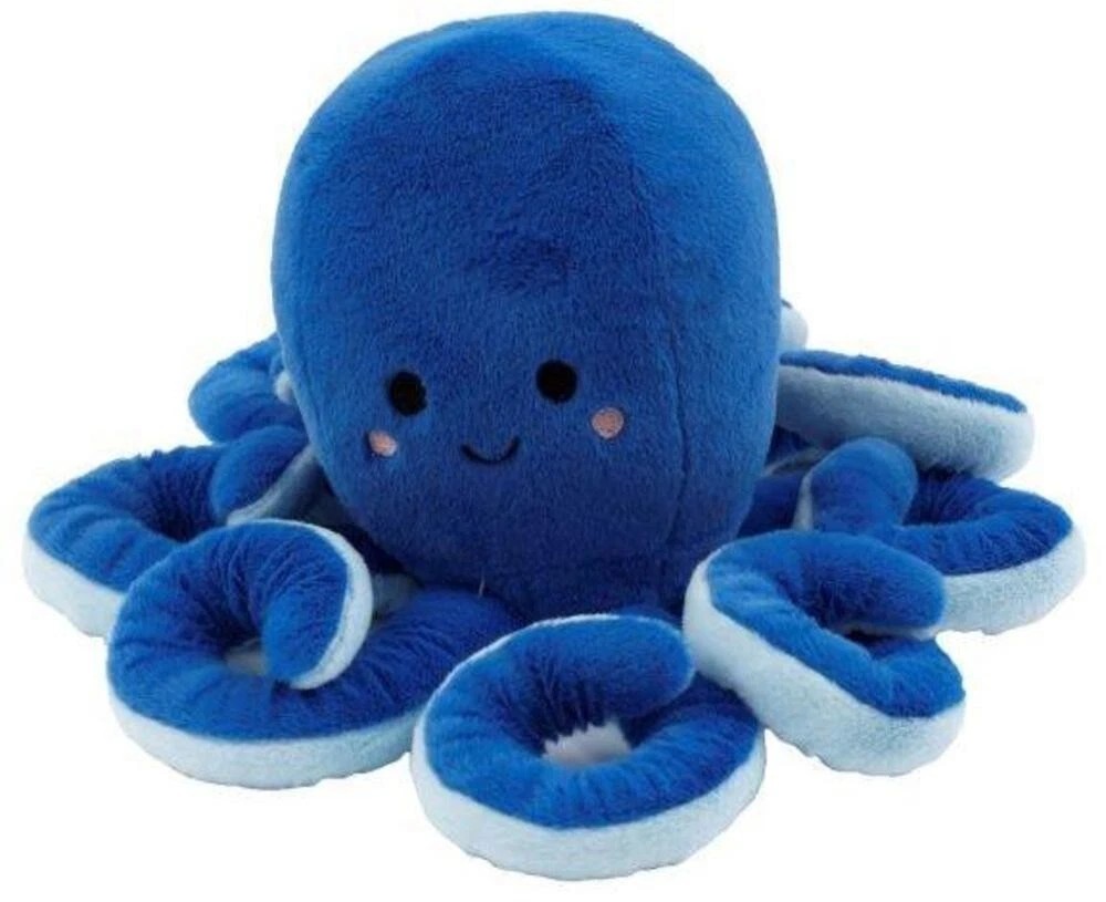 s-l1600 21n - Butterflygifts Ltd Blue plush octopus stuffed toy with a smiling face and eight ringed tentacles for kids' play or decor.