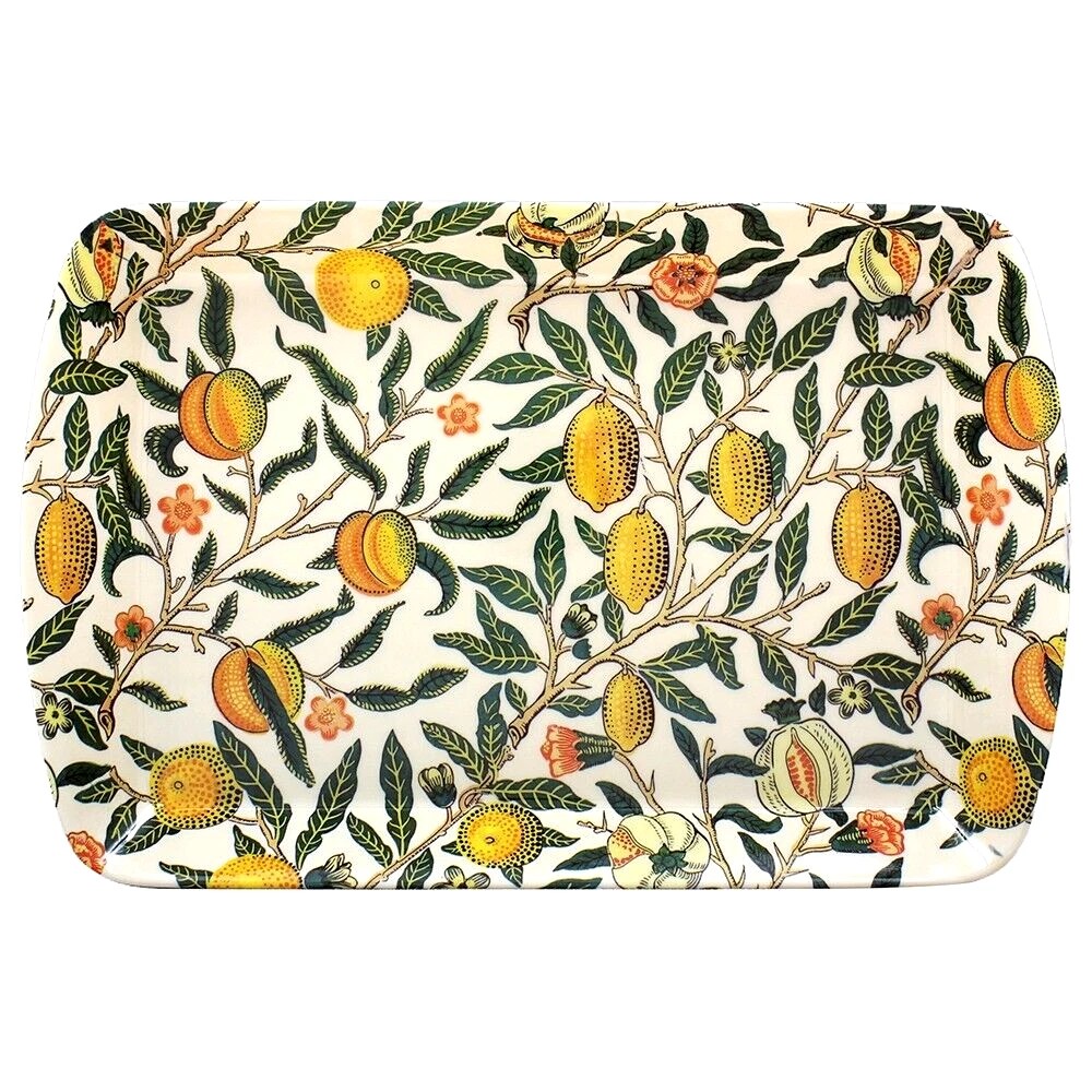 small-tay-fruits-wm - Butterflygifts Ltd Decorative rectangular tray with a citrus branch pattern featuring lemons, leaves, and small flowers on a pale background.